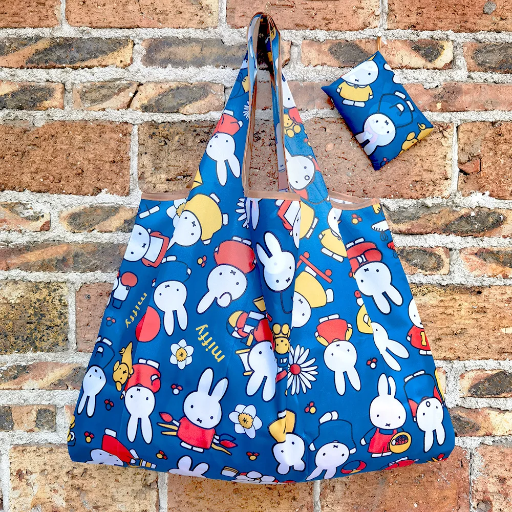 Tote Bag Beach - ミッフィーのウサギ柄、環境に配慮した折りたたみ式ショッピングバッグ。大容量で防水性があり、丈夫なナイロン素材を使用。旅行や食料品の収納に最適。