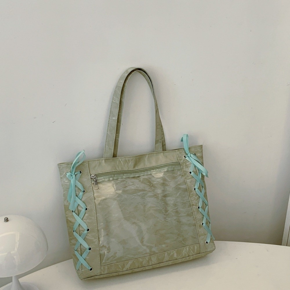 レースアップシンプルなイタバッグバッジディスプレイPU透明ポ - Tote Bag Beach のレビューと価格