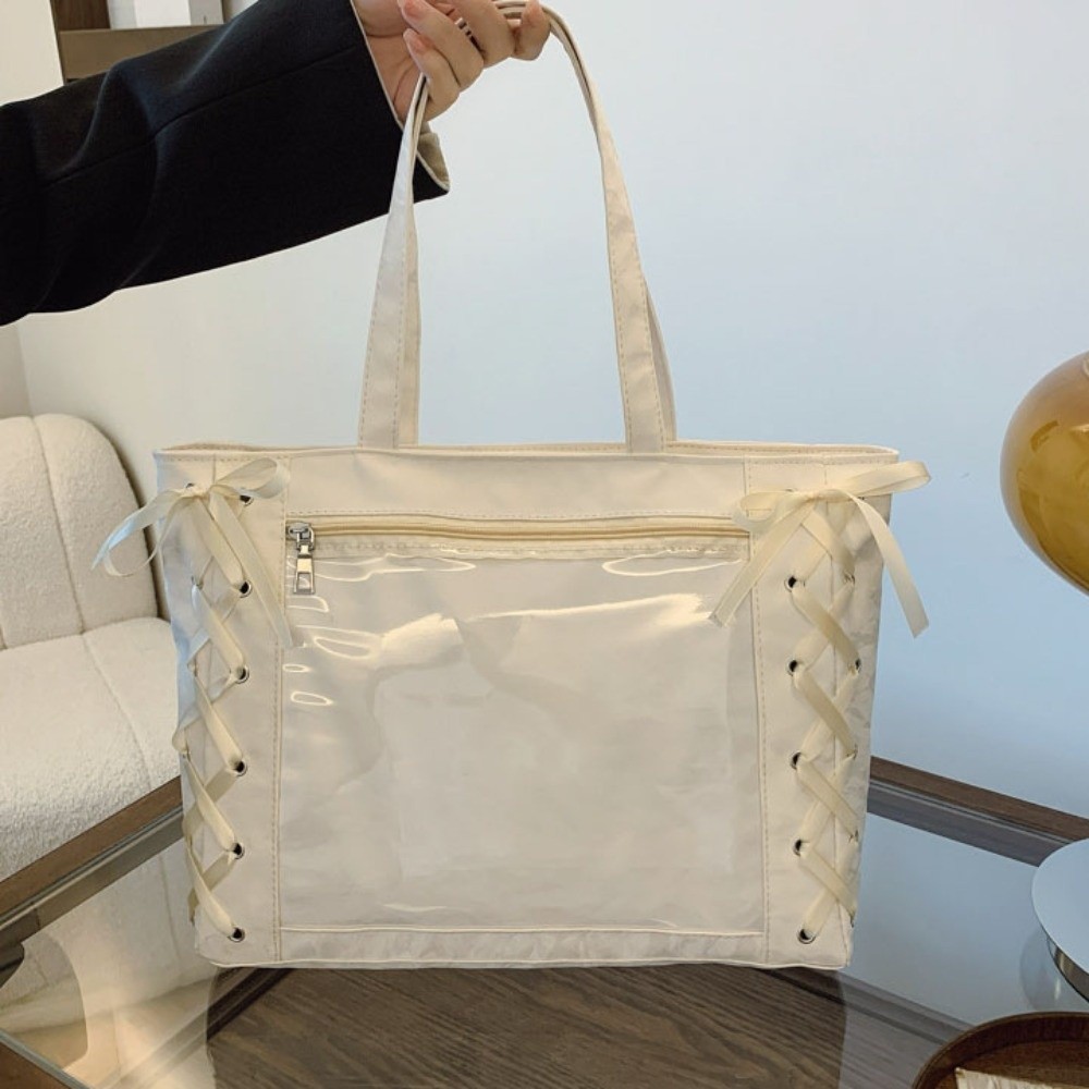 レースアップシンプルなイタバッグバッジディスプレイPU透明ポ - Tote Bag Beach のレビューと価格