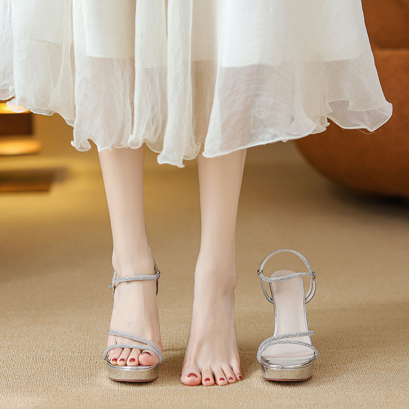 2026 レディース シルバー ラインストーン プラットフォ - Sandal Strappy Heeled のレビューと価格