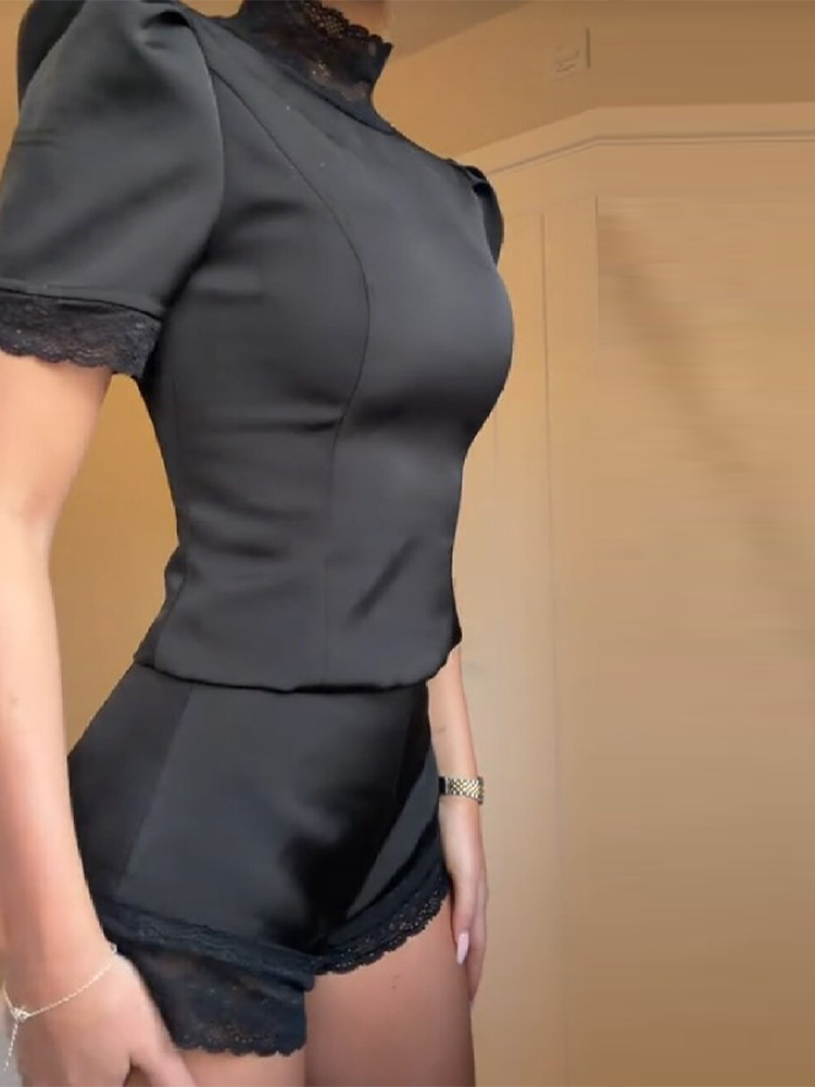 新作サテンレースエッジトップショートセット レディース ハイ - Blouse Off Shoulder のレビューと価格